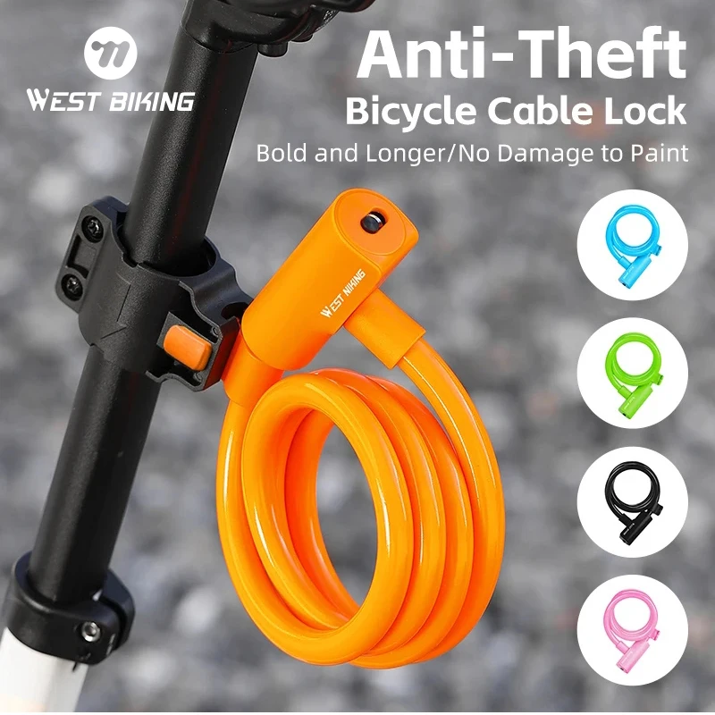 WEST BIKING Bicycle Cable Lock Durable Zinc Alloy Anti-theft Safety Lock Multicolor Portable Bike Lock MTB Road Bike Accessories