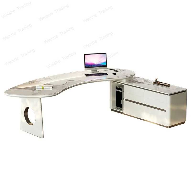 Italian light luxury desk simple modern computer slate president writing desk desk with cabinet combination