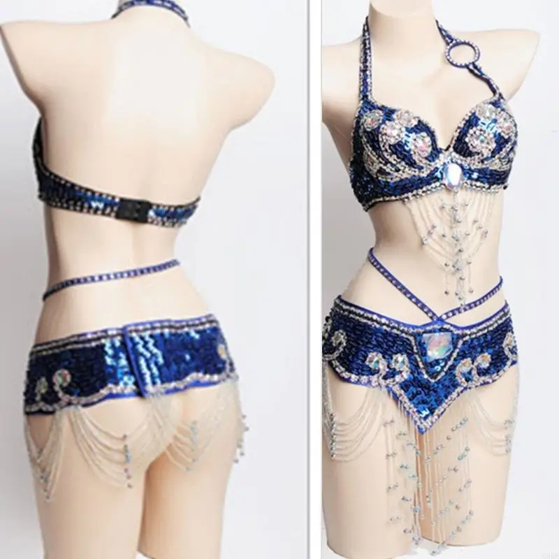 

2Pcs Belly Dance Costumes for Women Tribal Belly Dance Bra and Belt Professional Belly Dancing Suit for Carnival Party