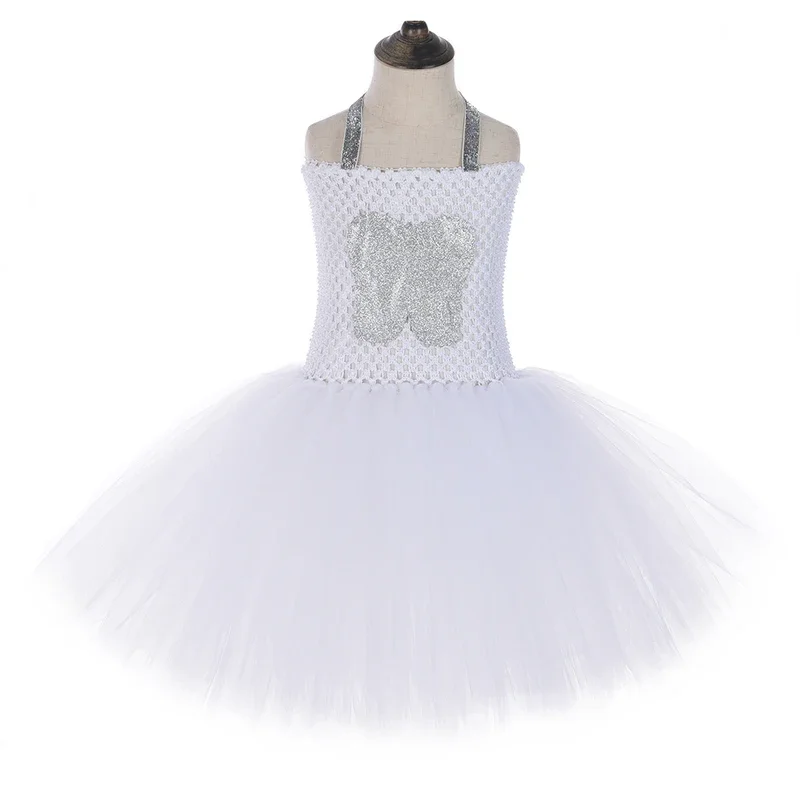 White Tooth Fairy Costume for Girls Christmas Halloween Dresses Kids Angel Elf Princess Ballet Tutus Outfit with Butterfly W@0Z*