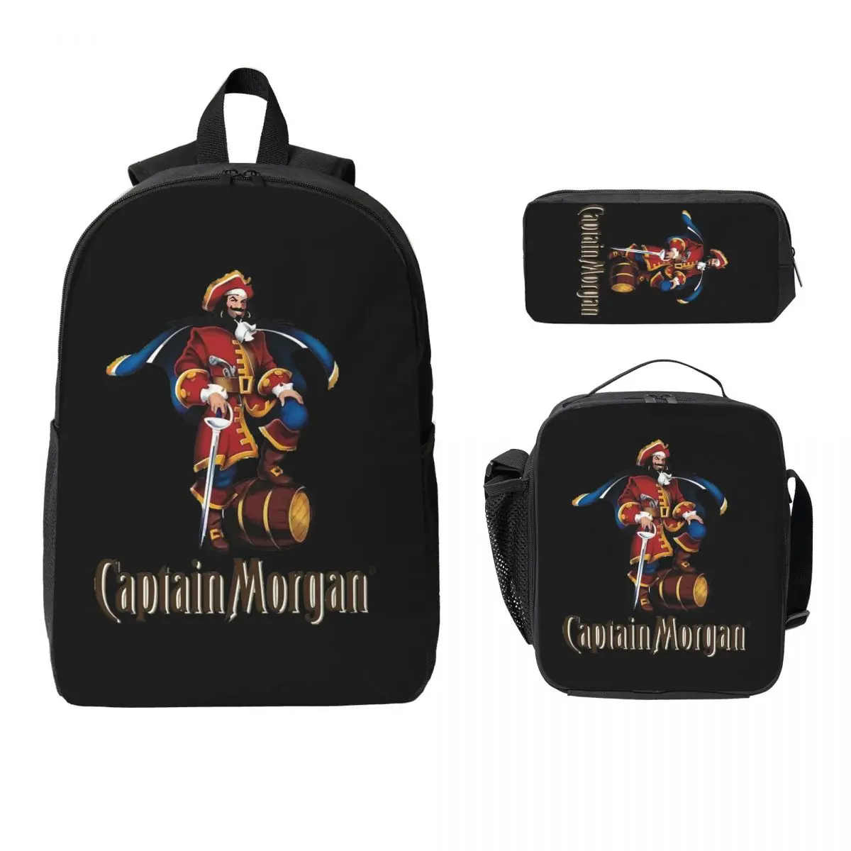 

Captain Morgan Backpack Student Boys Girls BookBag School Bag Laptop Shoulder Bags 3ps Insulated Lunch Bag Pencil Case