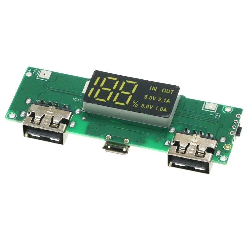 Proteção de circuito da placa do carregador da bateria do lítio, banco móvel do poder, LED, USB duplo, micro, tipo-C, 18650, 5V, 2.4A