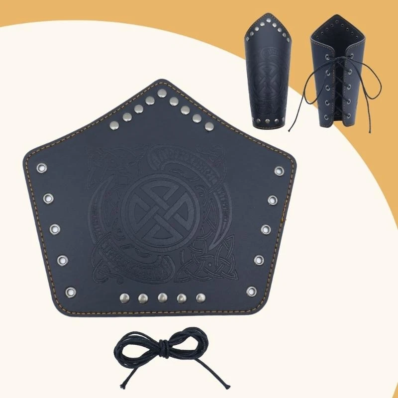 

652F 1pc/1pair Vintage PU Leather Wrist Bracers with Embossed Pattern Perfect Suitable for Male Female in Historical Activity