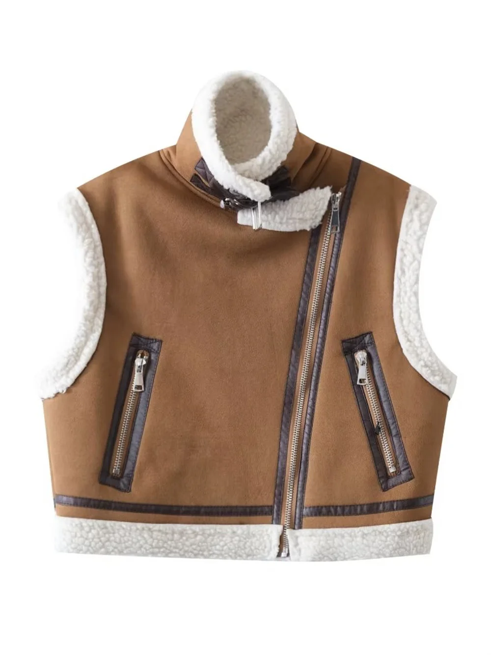 ZACK RAIN Commuter Vest 2023 Autumn Fashion Ladies Casual Zipper Brown Comfortable Popular Vest For Women's Chic Outwears