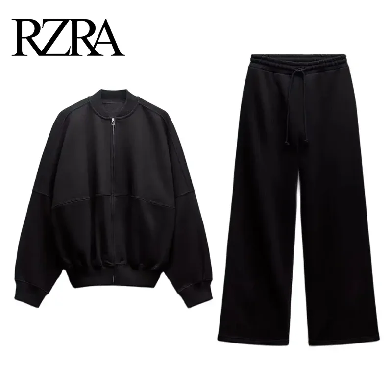 

RZRA2024 new autumn and winter women's zipper bomber jacket coat style sweatshirt loose high waist wide leg pants casual