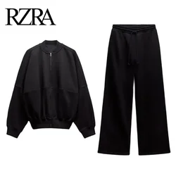 RZRA2024 new autumn and winter women's zipper bomber jacket coat style sweatshirt loose high waist wide leg pants casual