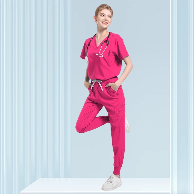 Tuta da jogging multicolore Infermiera Scrub Set Sfumatura medica Colore Abiti da lavoro Dottore Uniforme infermieristica Farmacista Top Pantaloni tascabili