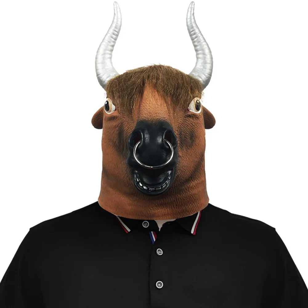 Natürliche Latex-Khaki-Kuhkopfmaske für Halloween, Weihnachten, Party, Kostüm-Requisiten – Detail 4