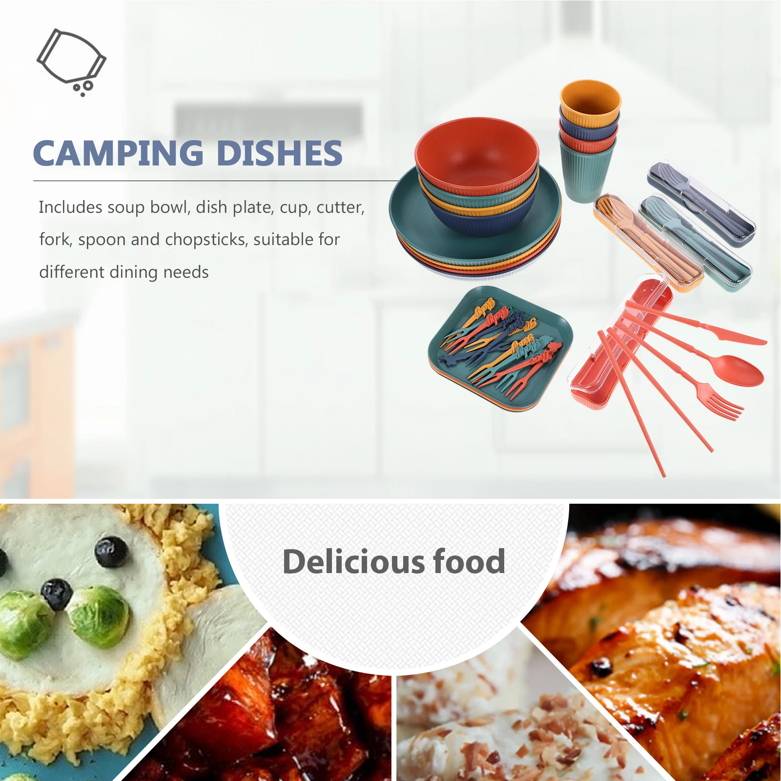 

Dinnerware Set Straw Material Lightweight Portable Camping Picnic Plates Bowls Cups Cutlery Safe Mixed Color Easy Clean