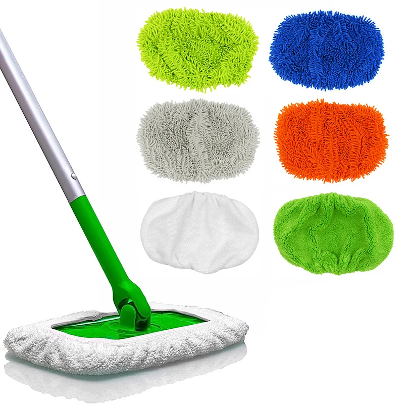 Thickened Elastic Band Flat Mop Cloth Coral Fleece Microfiber Chenille Replacement Rotary Mop Cleaning Pad for Bathroom Tools