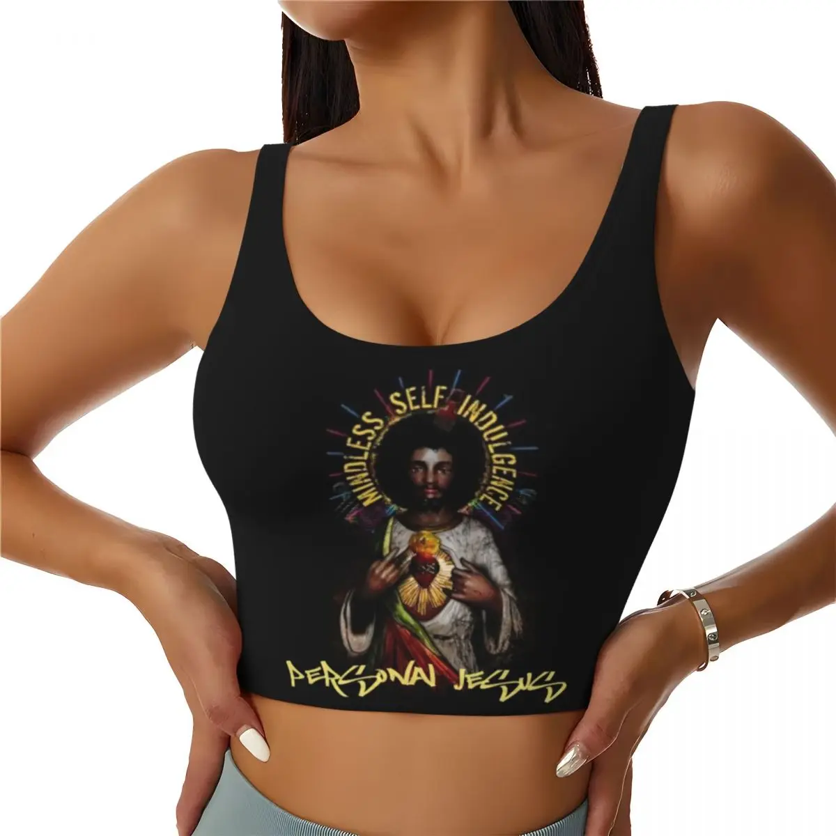 Custom Mindless Self Indulgence Personal Jesus High Impact Sports Bras Women's Electro Seamless Workout Running Crop Tank Tops