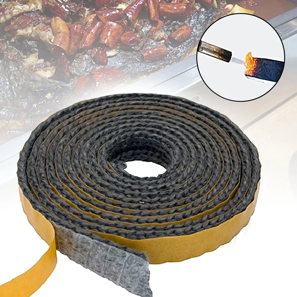 10mm Wide 2m Length Black Flat Stove Rope Fireplace Replacement Gasket Cord Self Adhesive Fiberglass Seal Stove Fire Rope