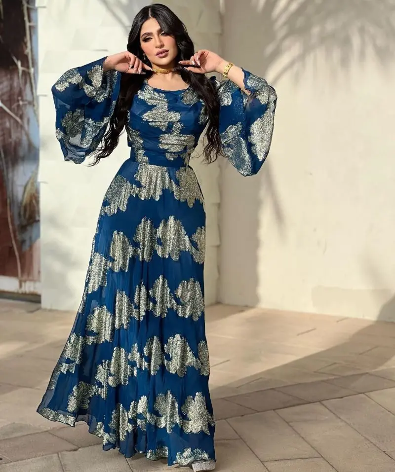 Women Party Dress Long Sleeve Sequins Chiffon Spring Summer Chiffon Ball Gown Vintage Big Swing Elegant Dance Maxi Dresses