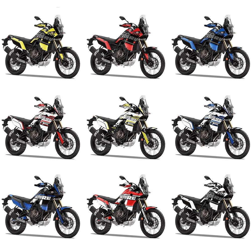 Zestaw naklejek graficznych na motocykl Yamaha Tenere 700 T7 2019-2024, folia zmieniająca kolor, ochraniacze owiewek. — 2