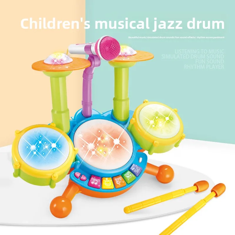 Children Jazz Drum Set Instrument Toys Baby Baby Montessori Early Educational Percussion Toy with Lights Microphone Kids Gifts