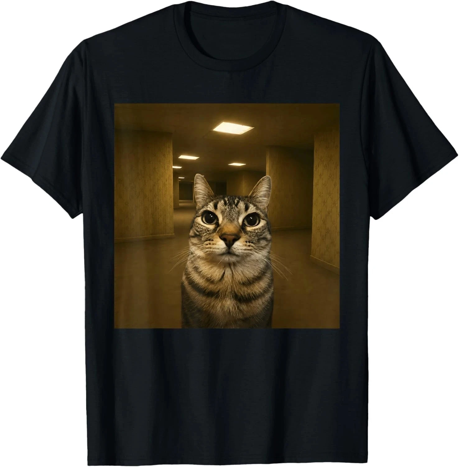 Cat in The Backrooms Liminal Space Funny Meme T-Shirt The Unisex Vintage Shirt Short Sleeve T-shirts for Unisex All-Season