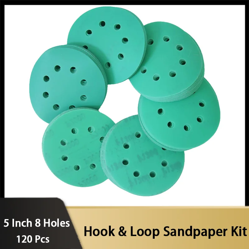 5 Inch 8 Holes Hook & Loop Sandpaper Kit 120 Pcs 400-2000 Grits Fit Universal Random Orbital Sanders for Wood Metal and Paint