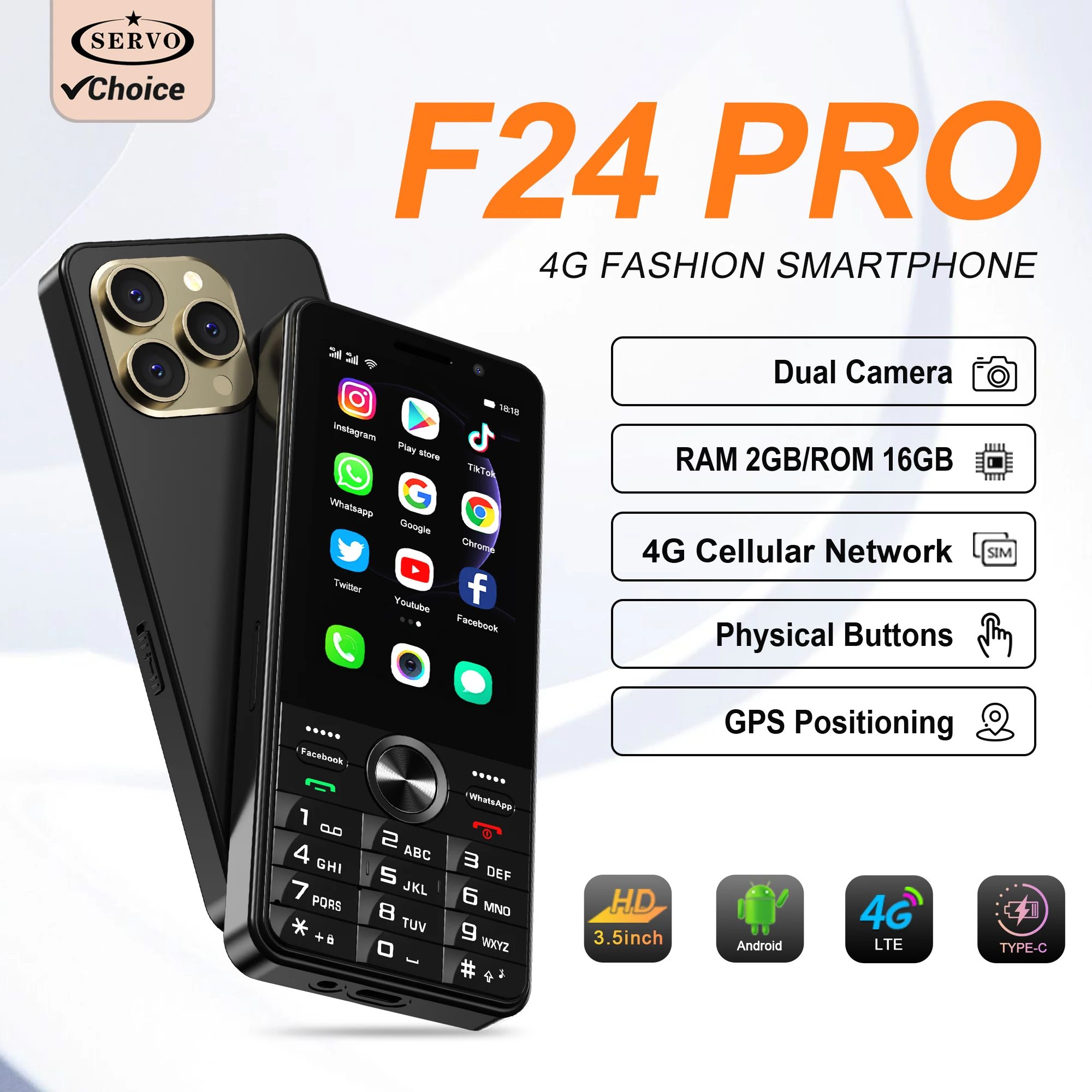 SERVO F24 PRO 4G LTE Smartphone Android System 16GB ROM WiFi Hotspot Google Play FM 3.5