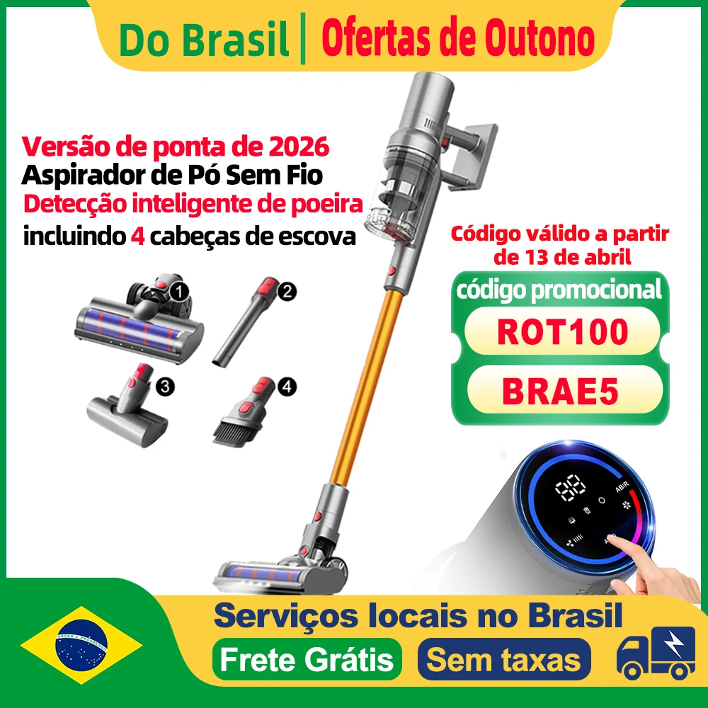 (Código promocional: ROT888)Aspirador de Pó Portátil Sem Fio ABIR VC205, 27000PA, Sensor de Poeira Inteligente, Tela de Toque LED, Controlo Automático de Velocidade, Eliminador Portátil de Ácaros