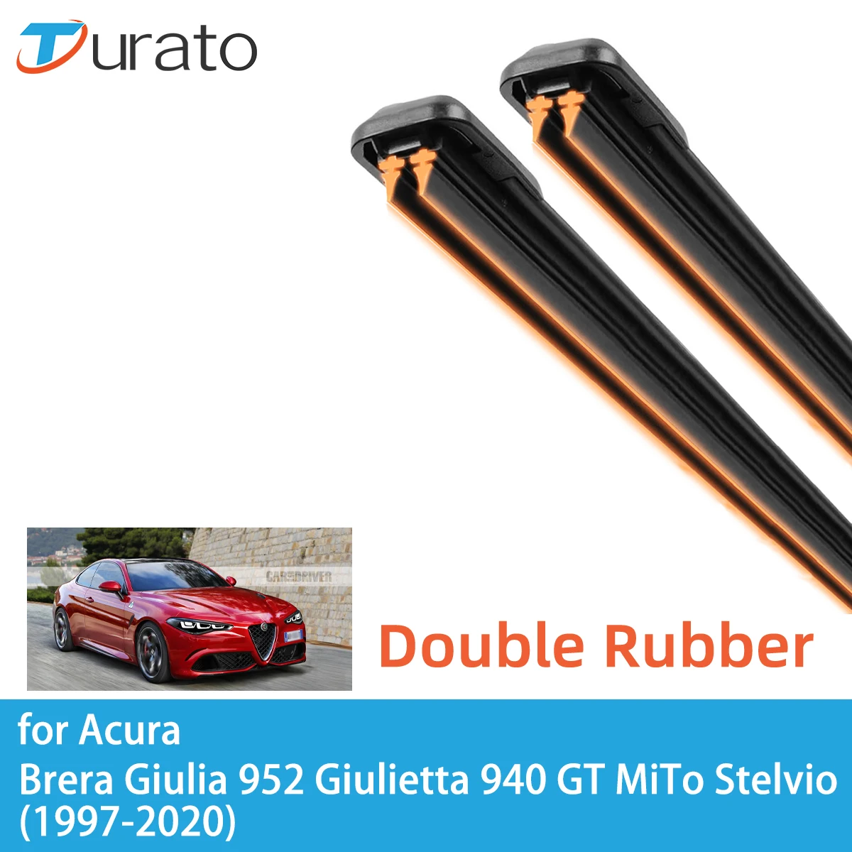 For Alfa Romeo Brera Giulia 952 Giulietta GT Stelvio MiTo Front Windscreen Wipers Double Rubber Car Wiper Blades Car Accessories