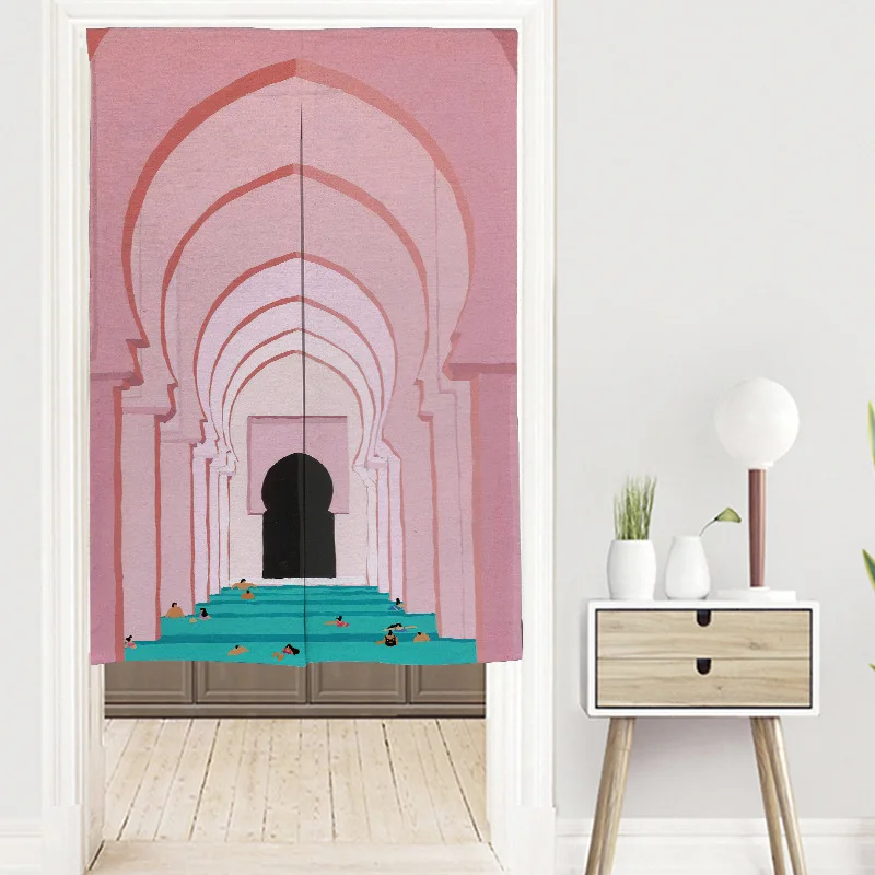 Pool Nordic Scenery Painting Door Curtains for Kitchen Cafe Decor Holiday Hanging Curtain Entrance Partition Doorway Curtains