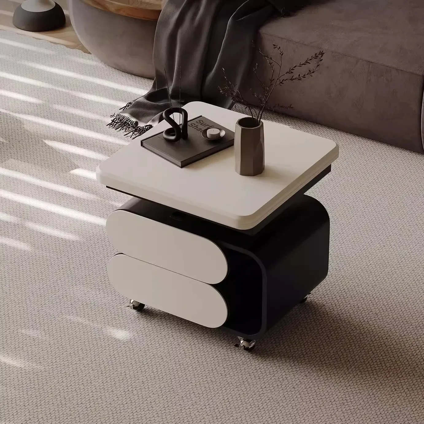 

ForLifting and folding rotating dining table rectangular living room household trolley side table