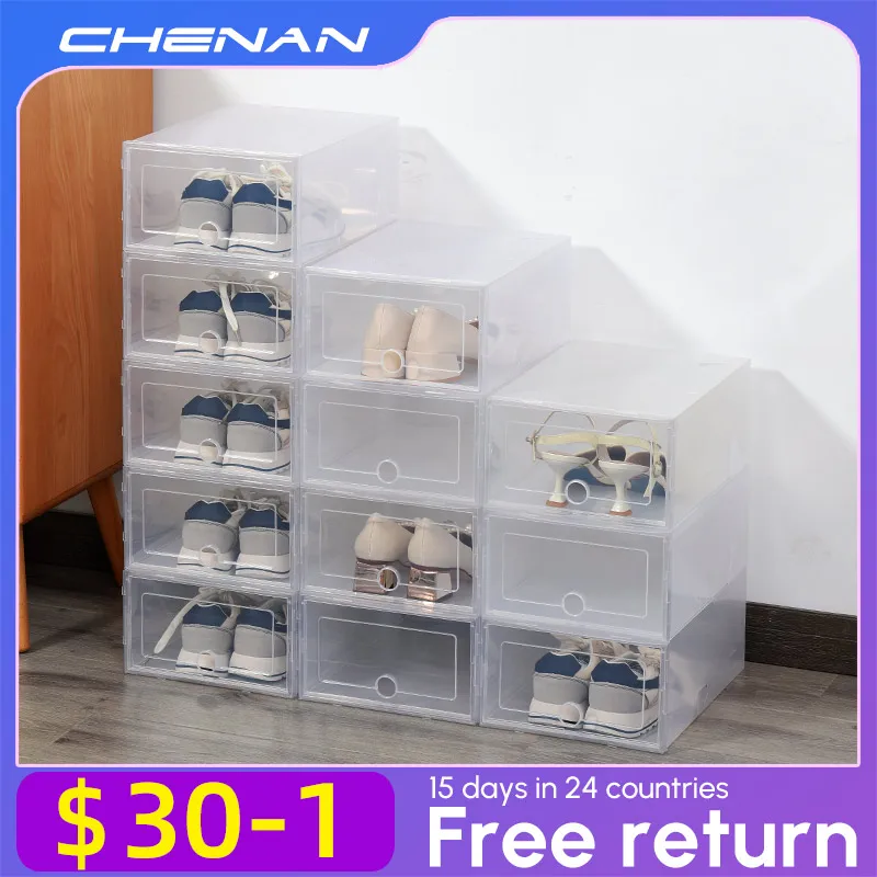 6 Pack Transparent shoe box shoes organizers thickened foldable Dustproof storage box Stackable combined shoe cabinet sales