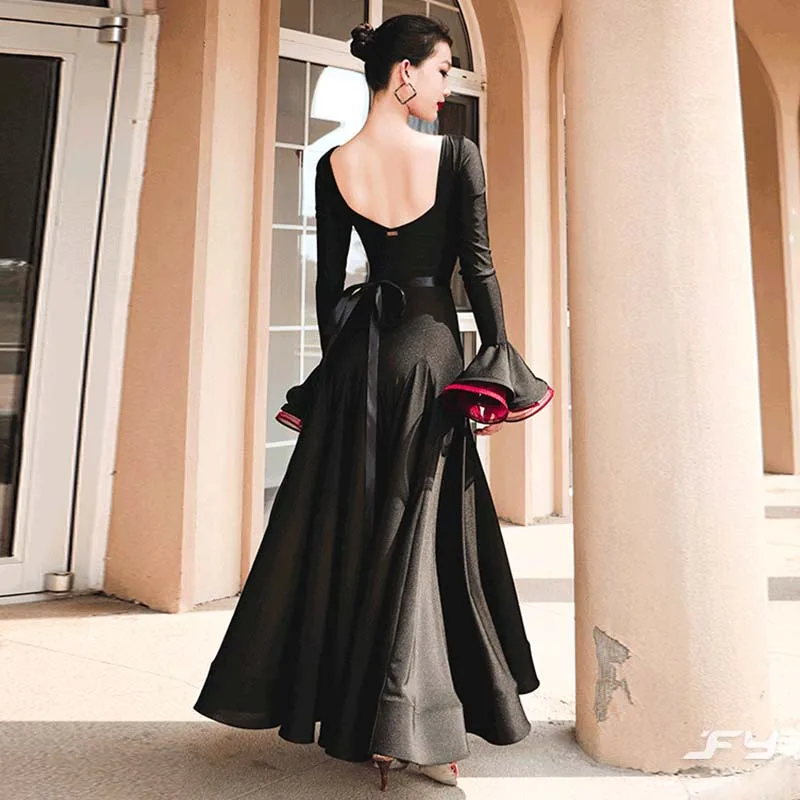 Red Ballroom Dance Dress Women Black Elegant Ball Gown Standard Dresses Waltz Tango Competition Costume Felame Dancer Wear L1096