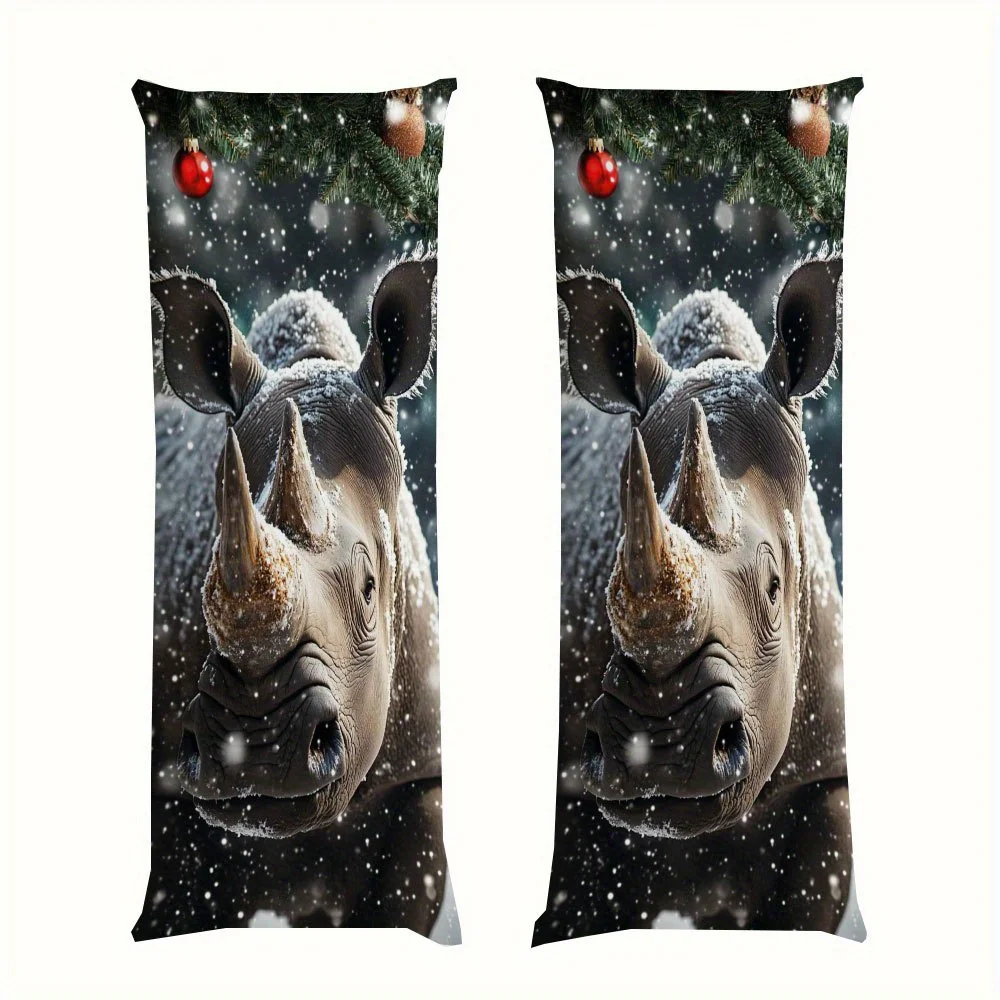 One Rhino Pattern Ultra Soft Full Body Pillowcase, No Core, 20x54 Inches, Double-Sided Design, Breathable Full Support, Zipper C