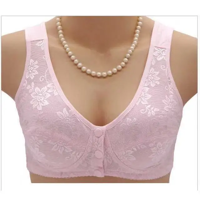 New Spring Summer Thin Lace Wireless Comfortable Breathable Mid-aged Mom Underwear Large Size Front Button Women's Bra