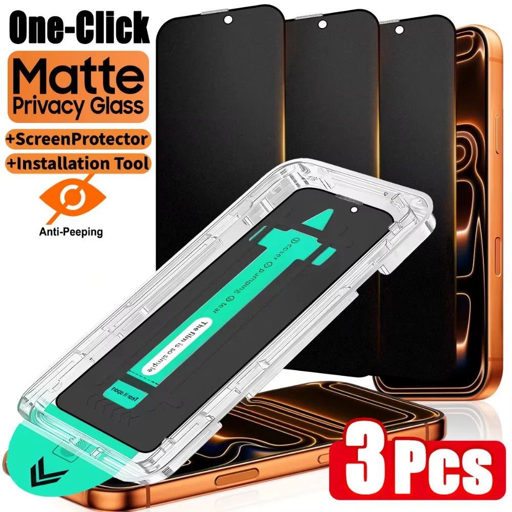 3 Stück Staubfreier, Einfach zu Installierender Matter Sichtschutz-Displayschutz für iPhone 18 17 16 Pro Max 13 12 11 14 15 Air 16e XR XS X Glas