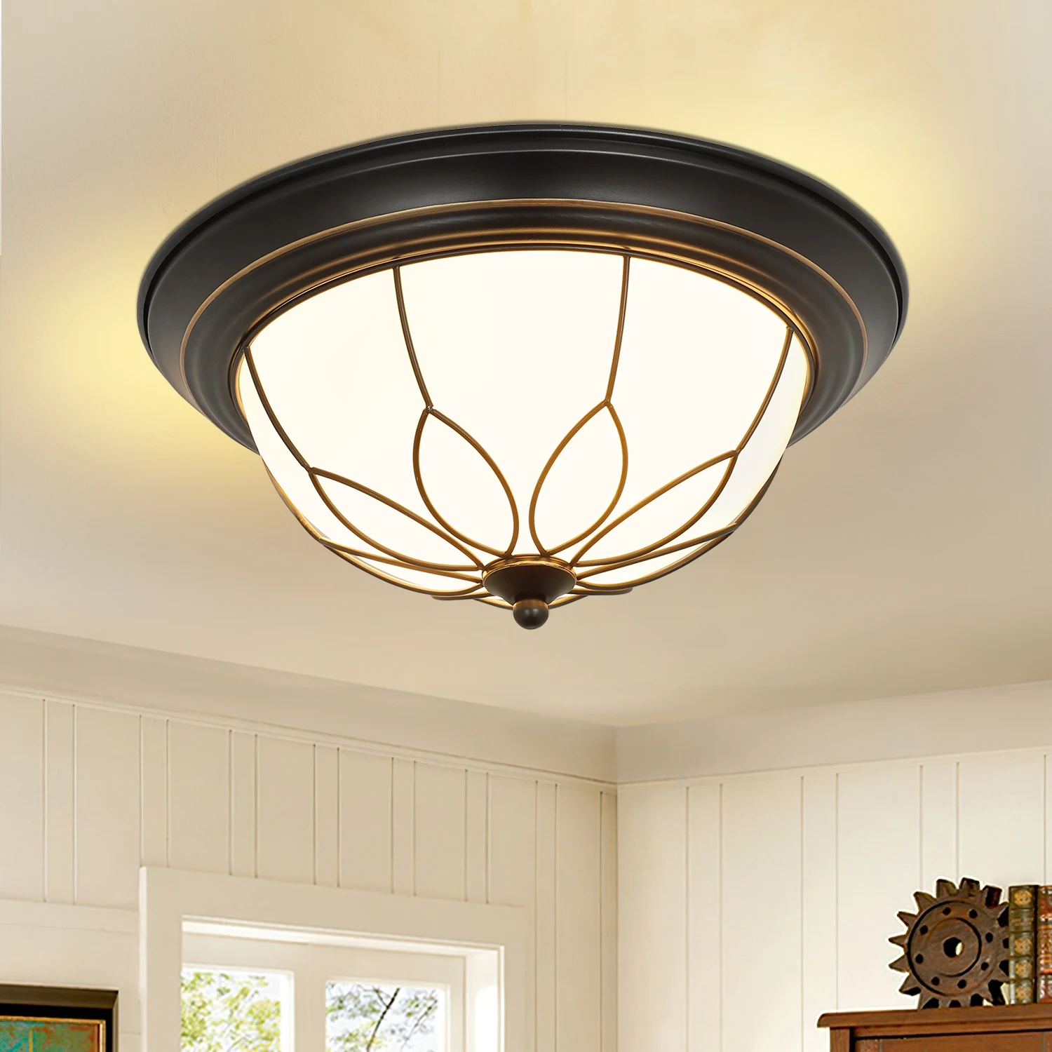 Depuley Flush Mount Ceiling Light 13 Inch 2-Light Farmhouse Close to Ceiling Light Fixture with Glass Shade for Hallway Kitchen