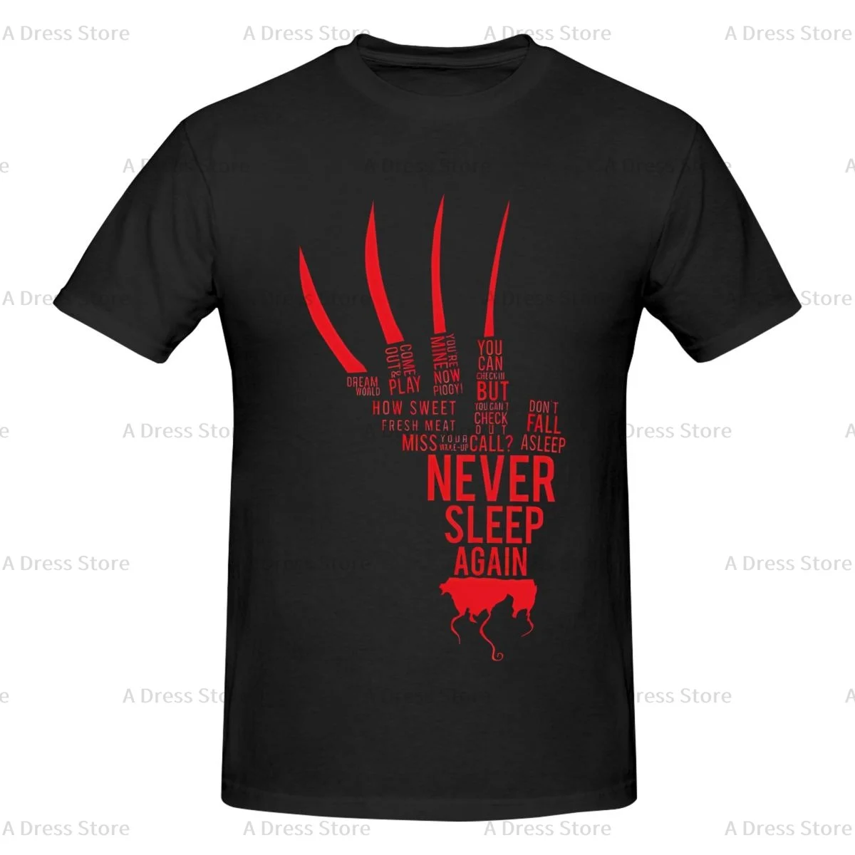 Freddy Krueger Never Sleep Again Men's round neck Oversized T-shirt,Halloween horrify summer Vintage Casual Cotton Tee Shirt