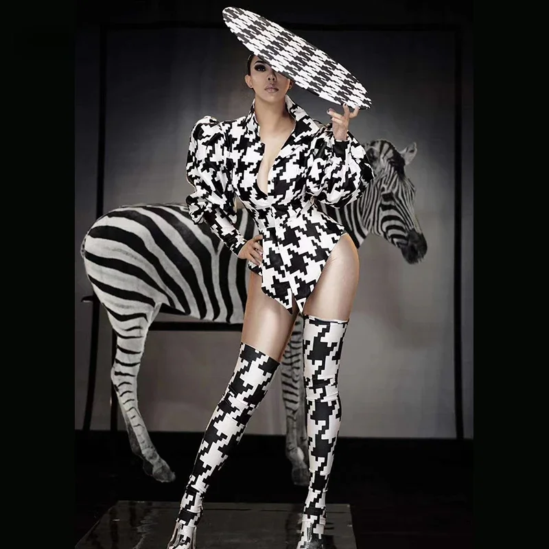 

Rave Modern Festival Party Opening Pole Jazz Disco Dance man and Women Singer Zebra Stripes Print set Stage Wear Performace club