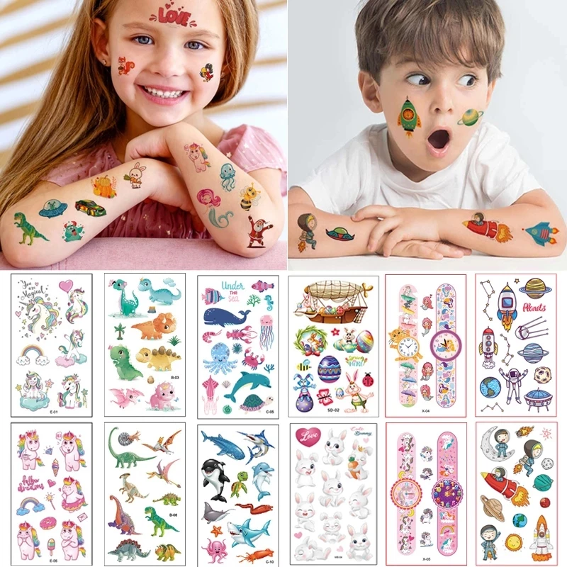 10Sheet Cartoon Unicorn Temporary Tattoo Stickers Birthday Party Decoration Kids Tattoos Animal Mermaid Body Sticker Baby Shower