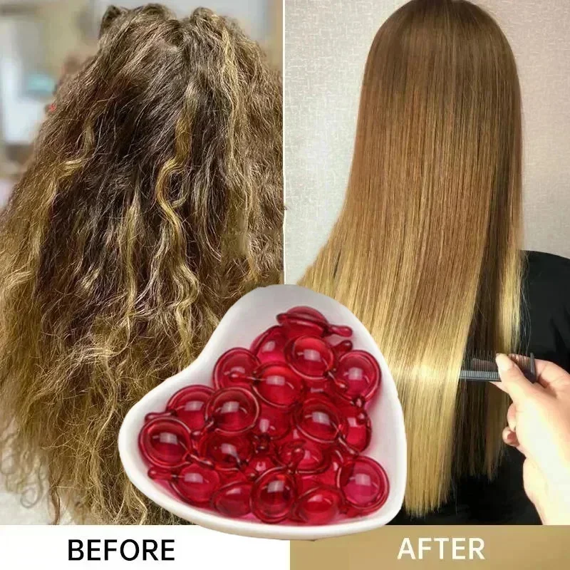 Minyak Keratin Vitamin rambut ajaib, perawatan perbaikan rambut, kulit kepala kering, pelembab dalam, halus, berkilau, lembut, pemulihan rambut, kapsul Vitamin rambut ajaib