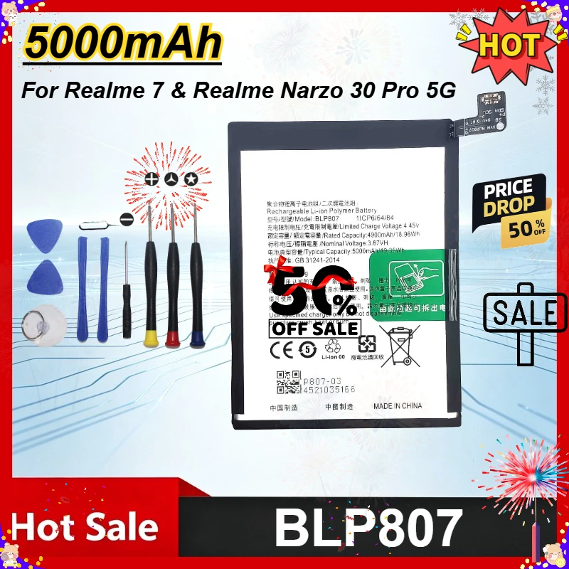 NEW 5000mAh BLP807 Replacement Mobile Phone Battery for OPPO Realme 7 Narzo 30 Pro 5G High-Quality Battery Cell