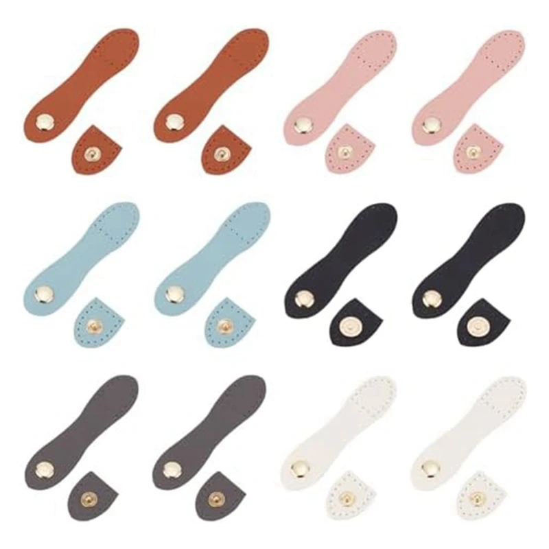 12 PCS Purse Sew On Snap Buckle, 6 Colors PU Leather Sew On PU Leather Tab Closures Buckles Bag Sew On Snap Closure