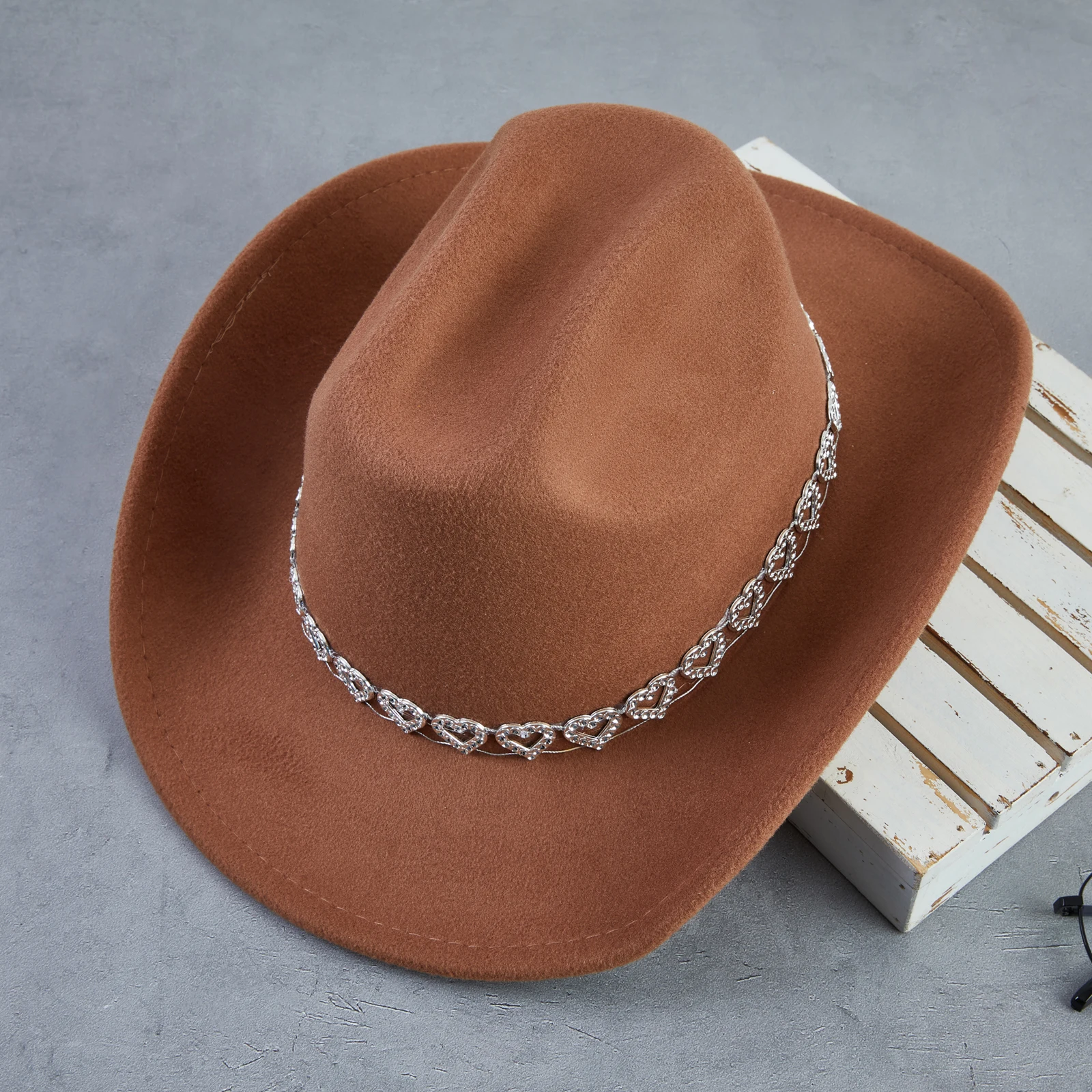 Hart Strass Cowgirl Hoed Dames Westerse Stijl Retro Brede Rand Zonnehoed Thema Feestpetten
