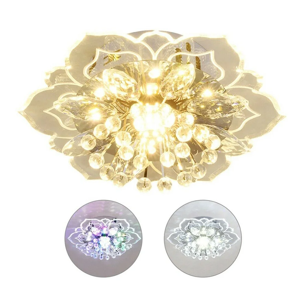 Modern 9W LED Crystal Chandelier Pendant Flower Shape Lamp Hallway Decor Light