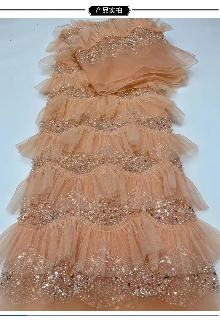 

1 ярд новой сетчатой ткани с вышивкой бисером и пайетками для одежды, свадебных платьев и нарядной одежды.