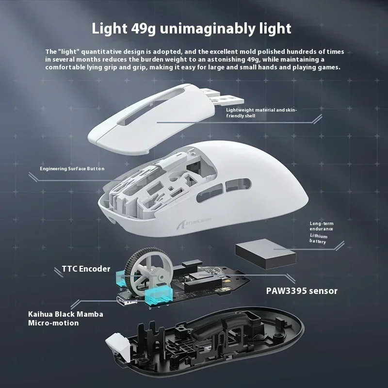 Imagem -06 - Attack Shark x3 Pro r1 Mouse sem Fio Três Modos 4k Receptor Paw3395 Mouse para Jogos Esports Acessório para Computador Gamer Presentes