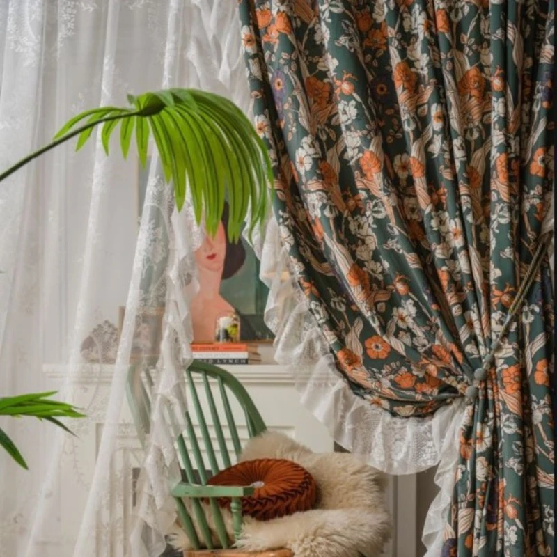 

French Pastoral Style Velvet Curtains Thickened Fully Shaded Orange Bedroom, Living room, Dining Room Customized Home Decoration