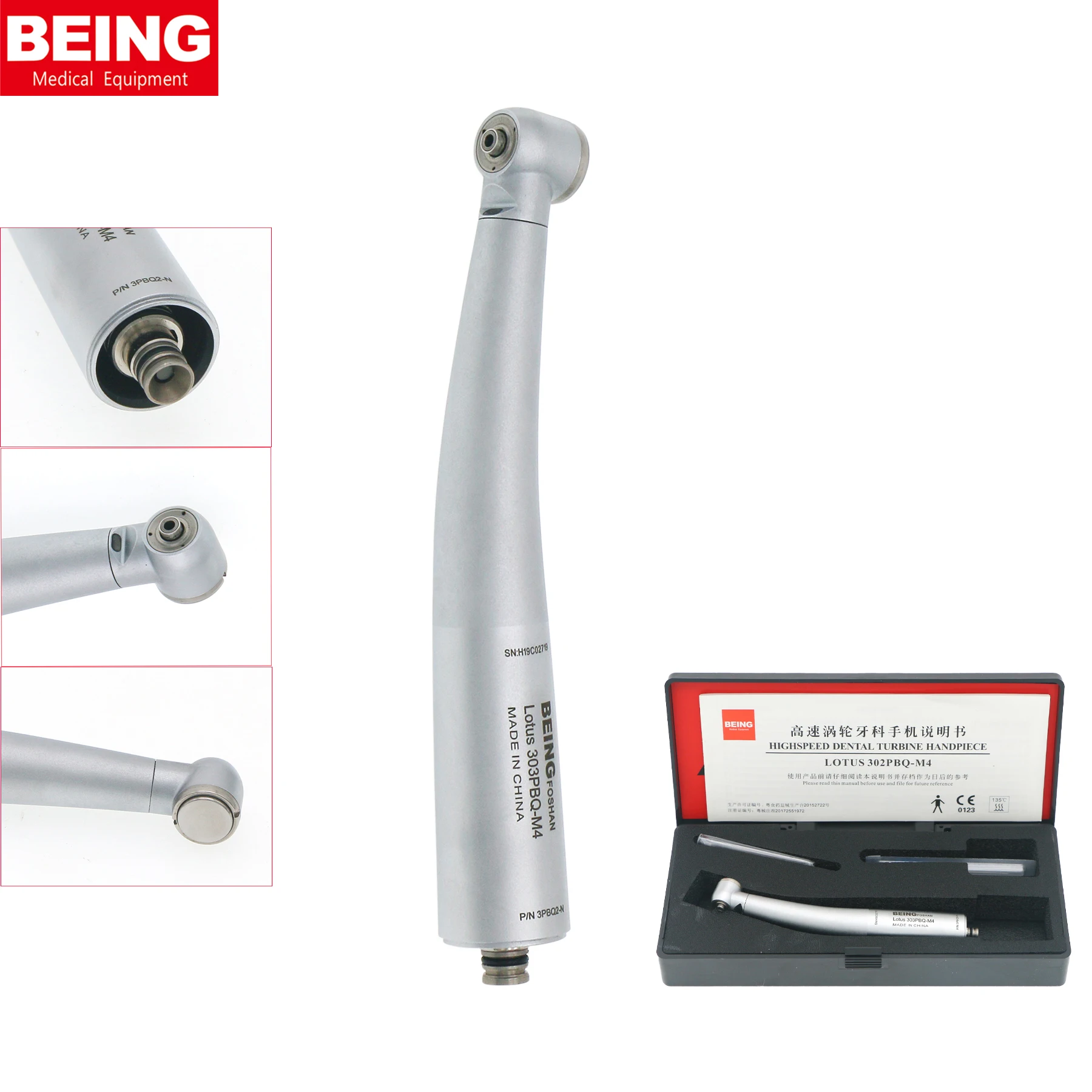 BEING Dental High Speed Handpiece Fiber Optic LED 303PBQ-N Turbine Standard Head Fit NSK