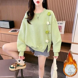 Women's Clothing Sweet Solid Color Pullover Flower Lantern Long Sleeve Round Neck Paisley Casual Fashion Spring Autumn Tops