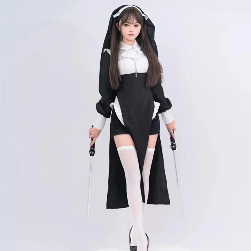 Costume de Cosplay de Nonne Anime pour Femme, Uniforme Cos Ajustable, PoinTenue de Spectacle Sexy, Barrage de Performance d'Halloween