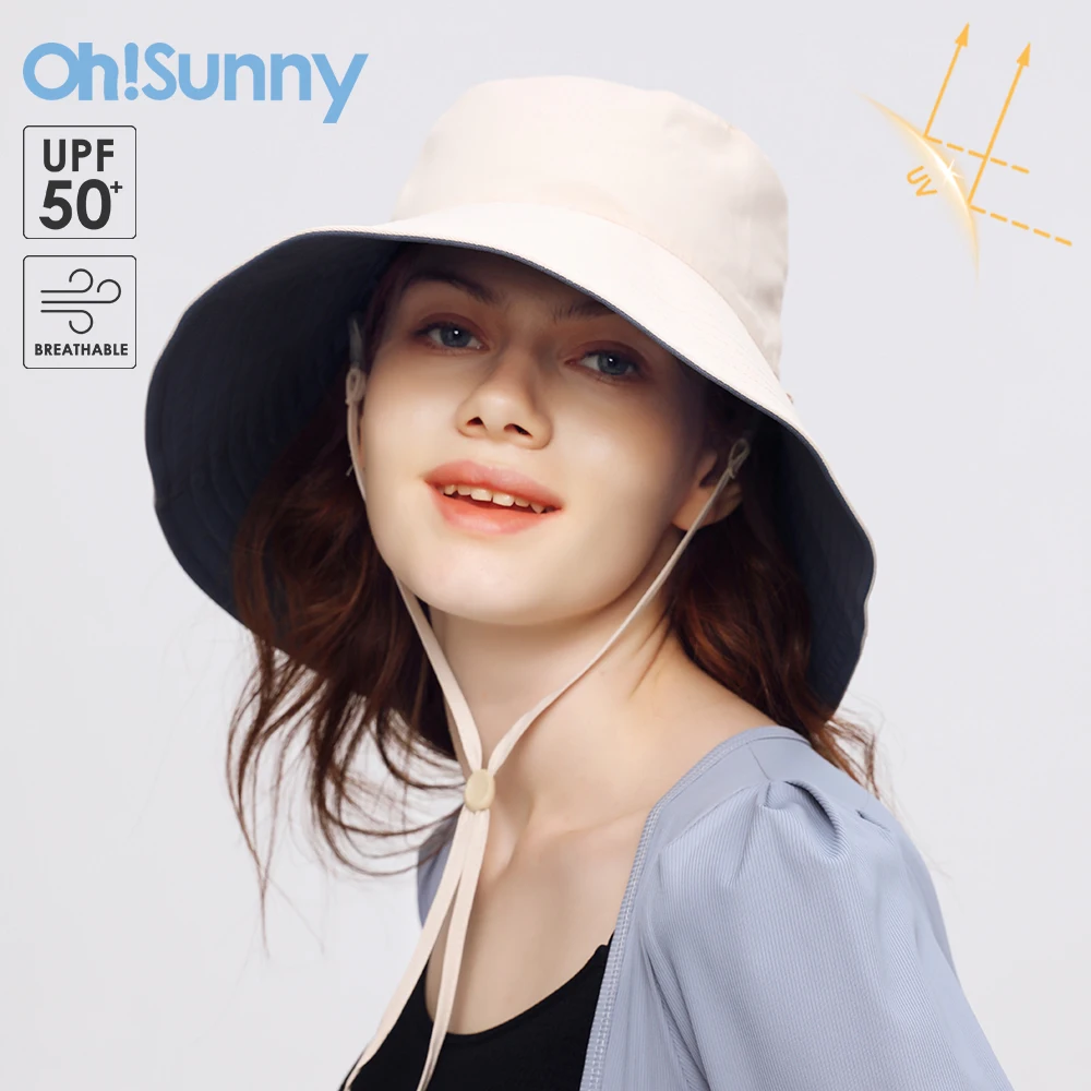 OhSunny Hiking Caps New Women Adjustable Bucket Hat Double Sided Large Brim Fashion Sunhats UPF50+ Anti-UV Waterproof Visor