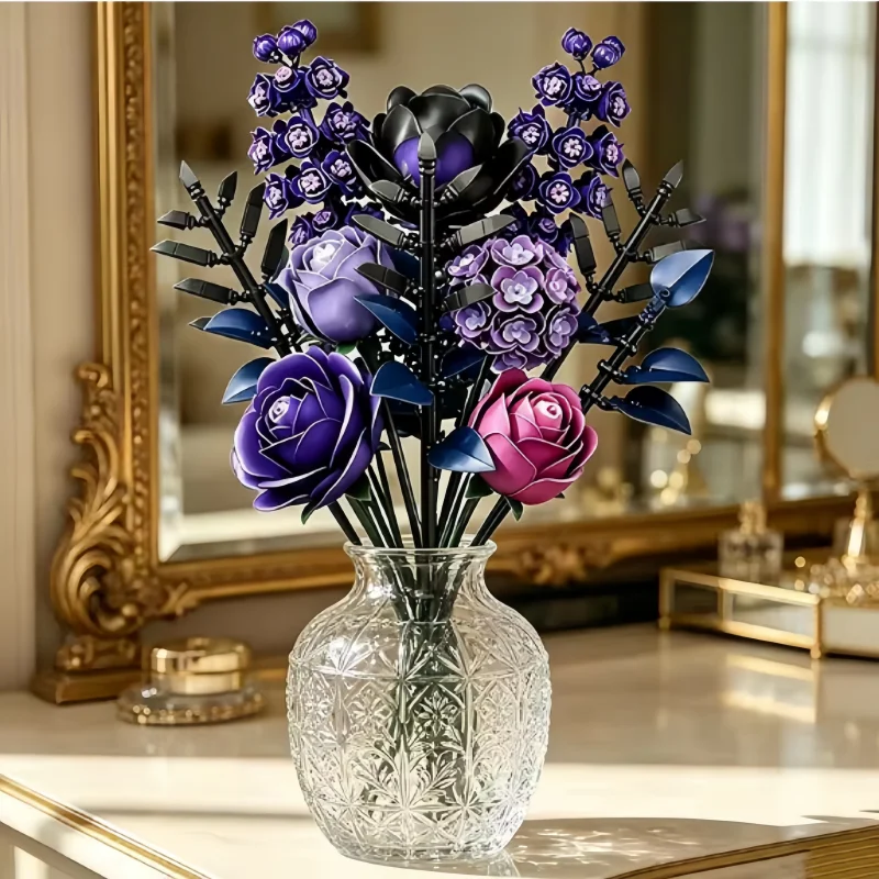 Blumenstrauß-Modellbausteine, Puzzle-Set, Schreibtischdekoration, Geburtstagsgeschenk für Mädchen, Valentinstagsgeschenk
