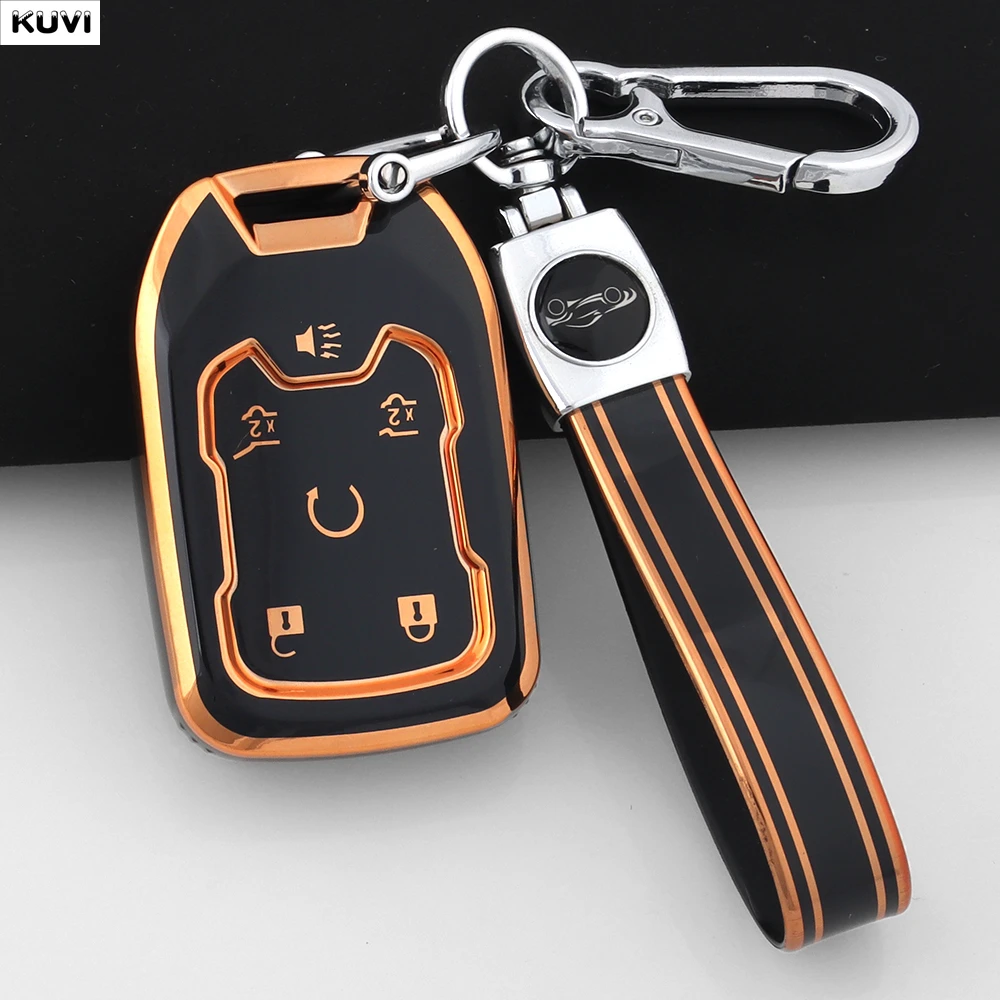 6 Buttons TPU Car Key Case Cover for Chevrolet Silverado GMC Sierra 1500 2500HD 3500HD Terrain Acadia 2020 2021 2022 Keychain