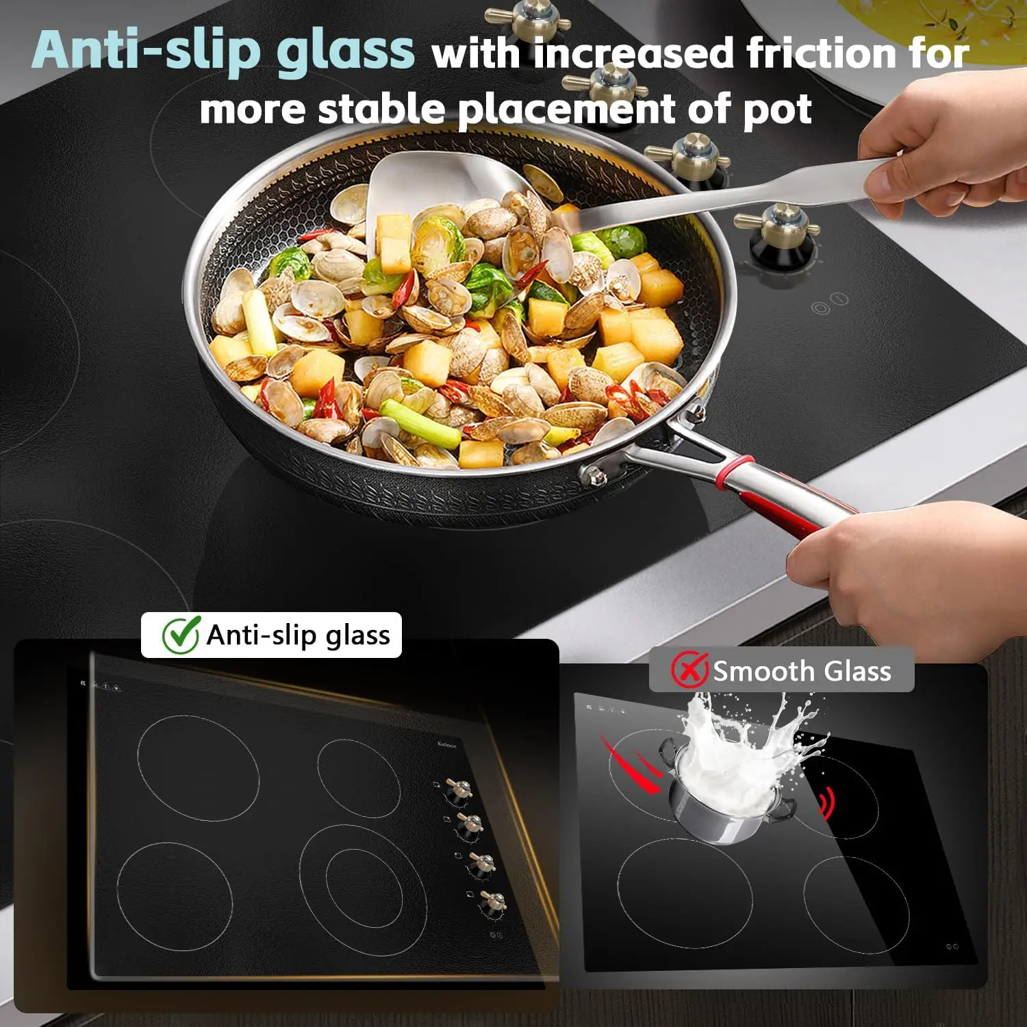 موقد سيراميك كهربائي من نوع Karinear ، تحكم في المقبض ، سلك صلب ، مقبض ذهبي ، 30 "، 4 شعلات ، من من من نوع ww ، من-